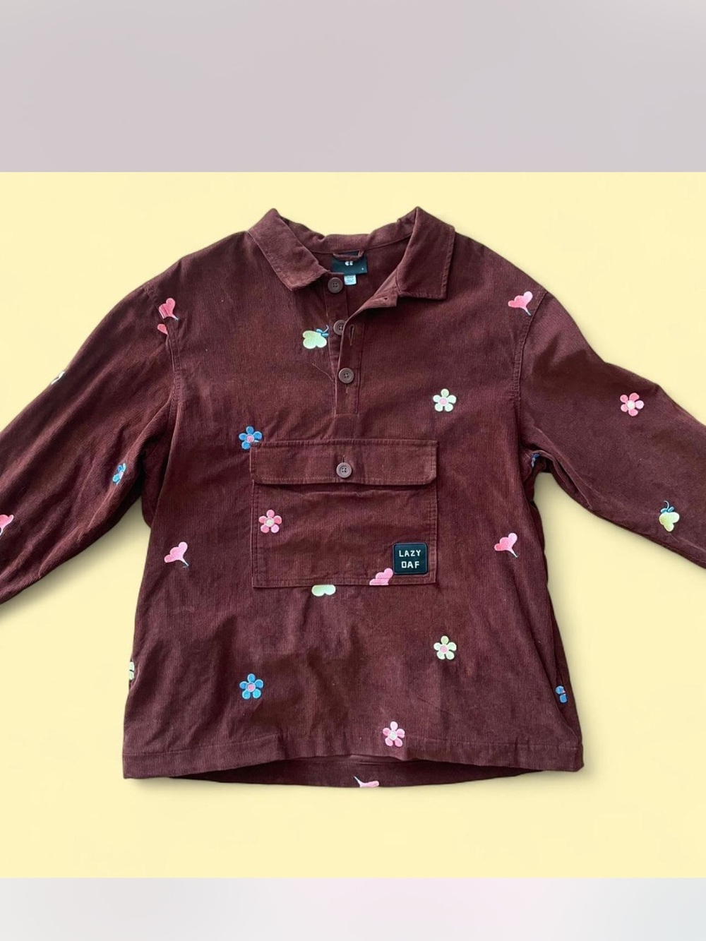 Lazy Oaf Floral Embroidered Corduroy Pullover